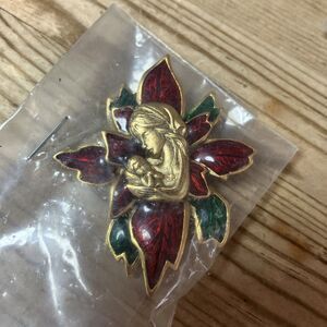 Vintage Mother Mary & Jesus Brooch 2-1/8” Pin Christmas Enamel GoldTone Lot Of 2